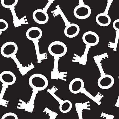 Beyaz anahtar silueti, çizgi film tarzında ortaçağ antikası kusursuz desen. Dekoratif fantezi, klasik süs.