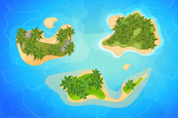 Tropik ada manzarası, beyaz arka planda izole edilmiş palmiye ağaçları, kum ve dalgalarla dolu bir tatil yeri. Yaz havası, manzara.