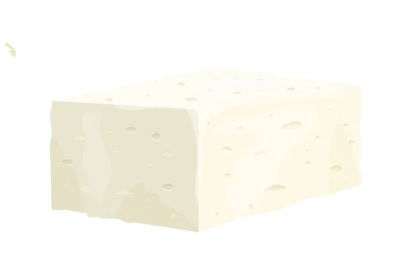 Pièce de fromage feta dans le style dessin animé ingrédient détaillé isolé sur fond blanc. Fromage blanc de caillé grec à base de lait de brebis ou de haricots. — Image vectorielle