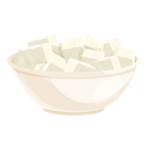 Feta cheese pieces in bowl in cartoon style detailed ingredient isolated on white background. Greek curd white cheese made from sheeps milk or milk bean. — Stock Vector