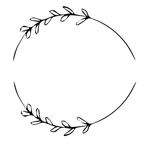 Elegant Oval Blommig Ram Gräns Siluett Handen Dras Doodle Stil — Stock vektor