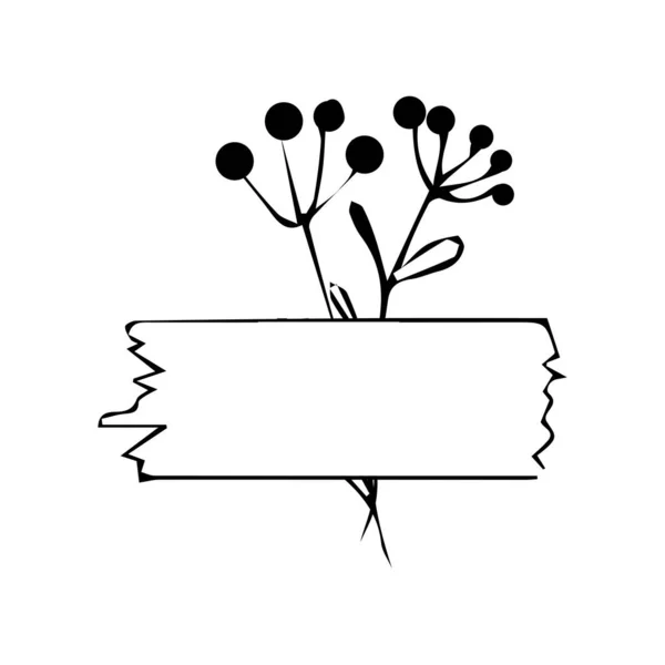 Planta Com Fita Ramo Floral Estilo Doodle Decoração Elemento Design — Vetor de Stock