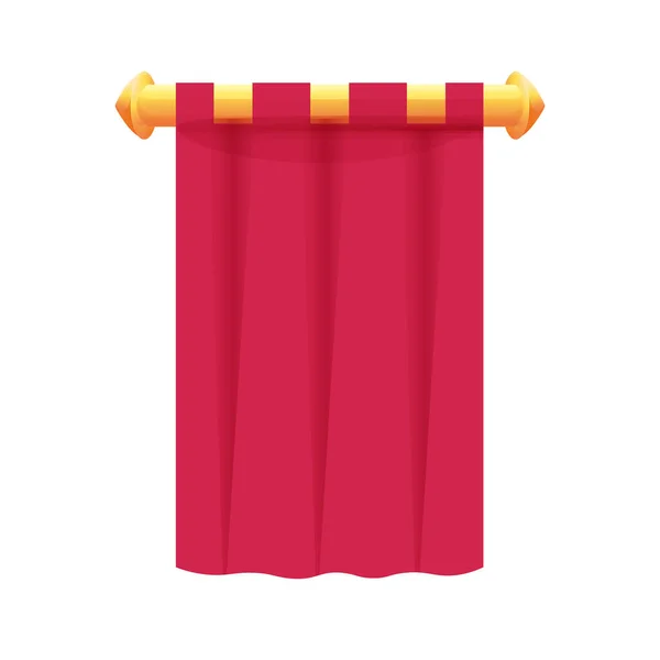 Rode Opknoping Middeleeuwse Banner Vlag Met Doek Textuur Gouden Decoratie — Stockvector