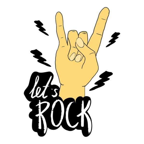 Main Avec Geste Texte Emblème Gribouillage Rock Stars Symbole Isolé — Image vectorielle