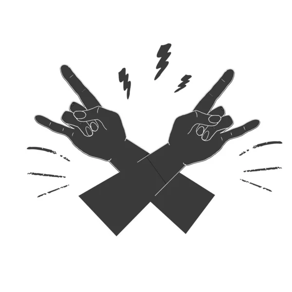 交叉的手与手势与轻螺栓涂鸦标志 象征孤立在白色的背景 Grunge打印 是的矢量说明 — 图库矢量图片