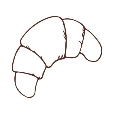 Kruvasan çöreği, kahvaltıda çörek, karalama stili, beyaz arka planda izole edilmiş ikon. Vektör illüstrasyonu