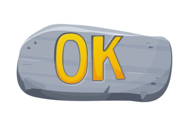 Tamam Orman oyunu ya da beyaz arkaplanda izole edilmiş komik çizgi film tarzında taşla başla. Oyun menüsü, arayüz tasarımı. Evet değerli. Vektör illüstrasyonu