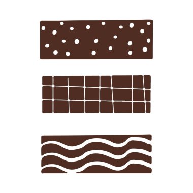 Parçaları karalama stili, el sallama, benek ve çizgiler şeklinde düzenle, etiketler beyaz arkaplanda yalıtılmış olsun. Vektör illüstrasyonu