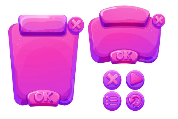 Set Jelly Fantasy Interface Template Game Menu Setting Buttons Cartoon — 图库矢量图片