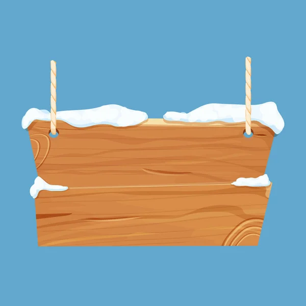 Old Winter Wooden Blank Signboard Snow Rope Cartoon Style Empty — Stockový vektor