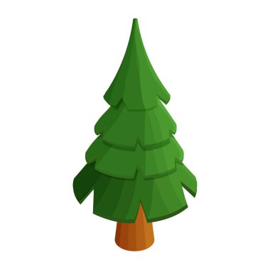 Fir, pine tree game ui asset isometric in cartoon style isolated on white background. Forest element, decoration. Vector illustration