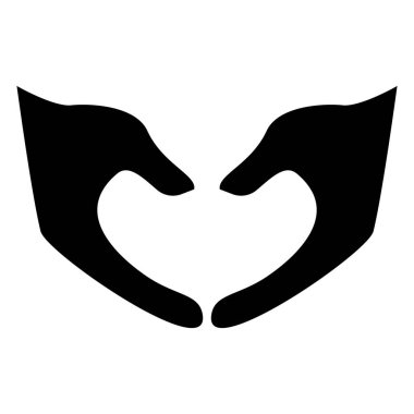 Human hand silhouette heart shape charity concept isolated on white background. Arm with fingers, helpful gesture. Vector illustration