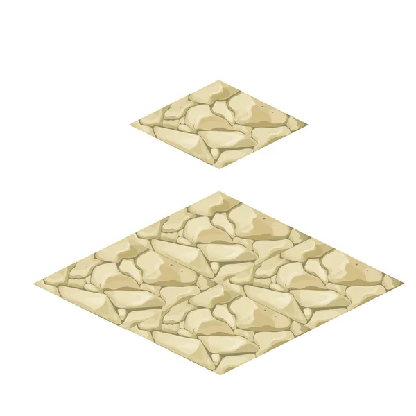 Set Isometric Tile Map Elements Stones Cartoon Style Isolated White — Vetor de Stock