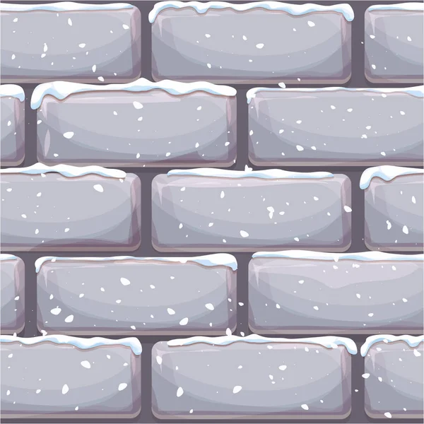 Brick Wall Snow Stone Bricks Rock Surface Cartoon Style Winter — Stok Vektör