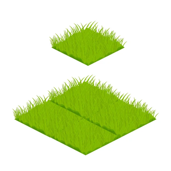 Set Isometric Tile Lawn Map Elements Grass Stones Cartoon Style — Stock vektor