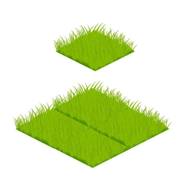 Set Isometric Tile Lawn Map Elements Grass Stones Cartoon Style — Stock Vector