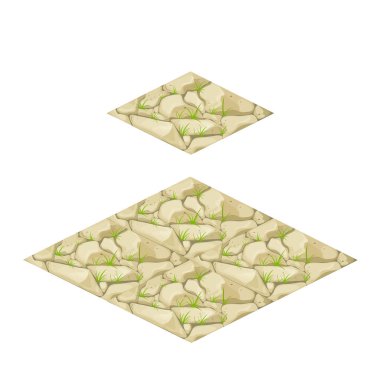 Set isometric tile map elements stones in cartoon style isolated on white background, constructor for app, ui. . Vector illustration