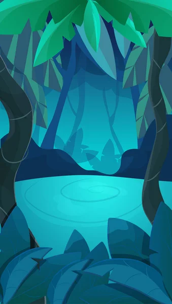 Jungle Forest Game Splash Screen Vertical Background Dark Magic Night — Stock Vector
