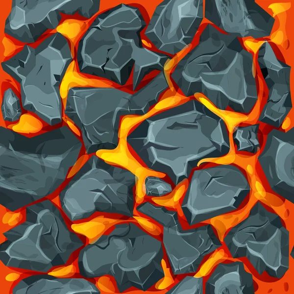 Lav Karikatür Tarzında Dikişsiz Arkaplanlı Taşlı Magma Patlama Etkisi Manzara — Stok Vektör