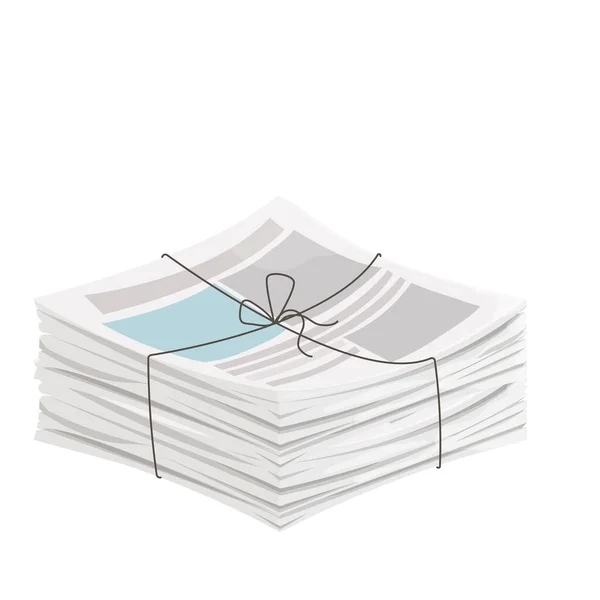 Newspaper Pile Stack Magazine Rope Cartoon Style Isolated White Background — Stock Vector