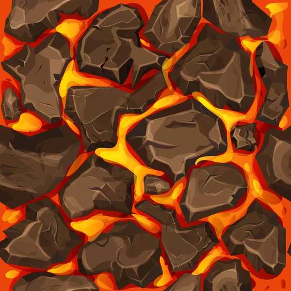 Lava Magma Mit Steinen Cartoon Stil Nahtloser Musterhintergrund Eruptionseffekt Landschaft — Stockvektor