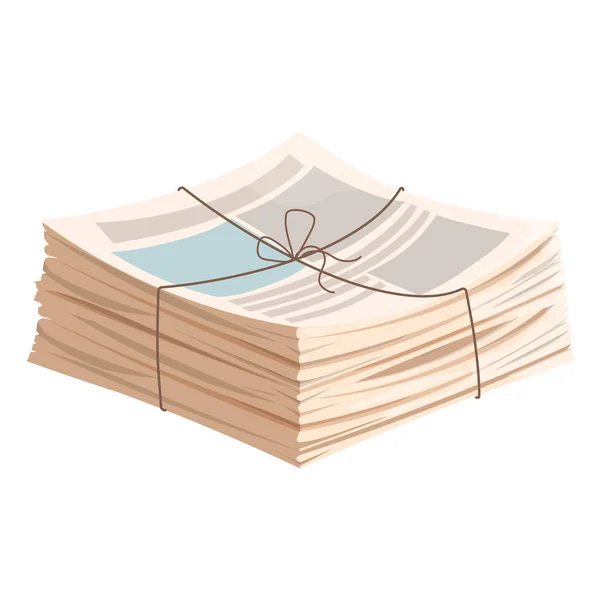 Newspaper Pile Stack Magazine Rope Cartoon Style Isolated White Background — Stock Vector