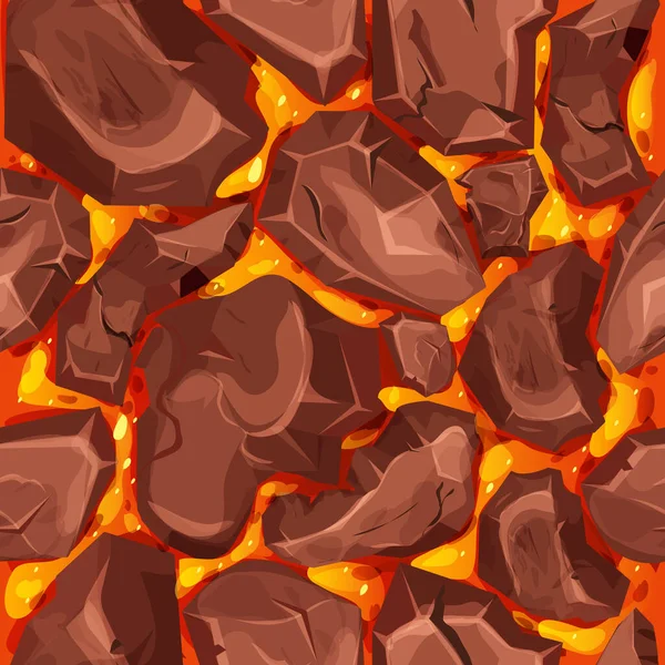 Лава Магма Камінням Стилі Мультфільму Безшовний Візерунок Фону Ефект Виверження — стоковий вектор