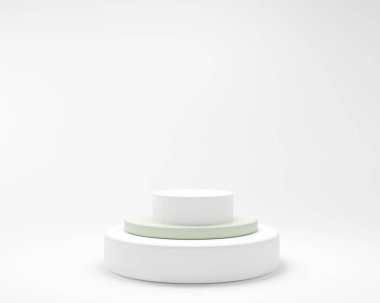 Kozmetik ürün sunumu için geometrik üç adım beyaz silindir podyum platformu. Boş alan tasarla..