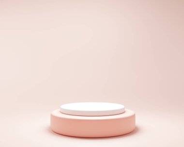Soyut geometri şekli beyaz renk ve pembe renk podyumu ürün için pembe renk arkaplanı. Minimum konsept. 3d oluşturma.