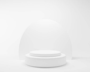 Kozmetik ürün sunumu için beyaz podyum platformu. 3d oluşturma.