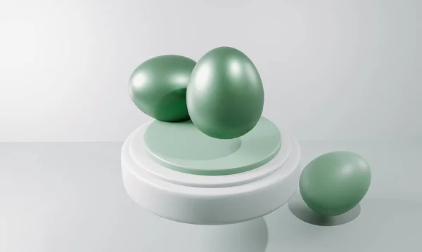 抽象3Dレンダリング ハッピーイースターグリーティングカード 卵が描かれたテンプレート コピースペース付きの休日トレンドグリーティングカード シンプルでミニマルなコンセプト 3Dイラスト — ストック写真