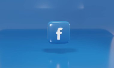 Bir küpteki 3d hacimli Facebook simgesi. popüler sosyal medya Facebook 'u. Logo 3 boyutlu gerçekçi illüstrasyon. Rusya Moskova 19.02.2022