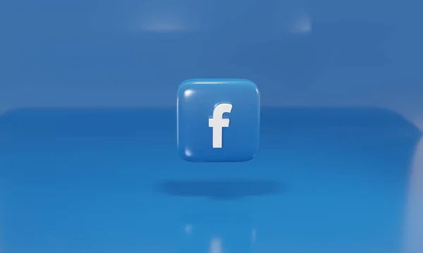 Ícone volumétrico 3d do Facebook em um cubo. redes sociais populares Facebook. Logo ilustração realista 3d. Rússia Moscovo 19.02.2022 Fotografia De Stock