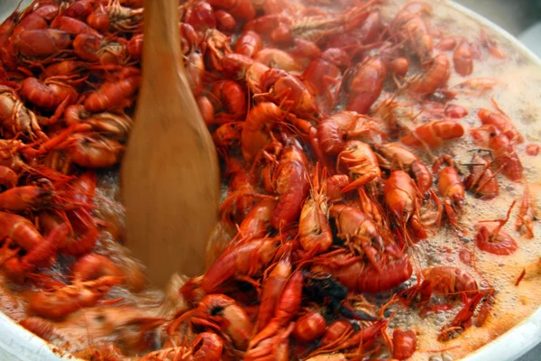 Stirring boiling crawfish — Stock Photo, Image