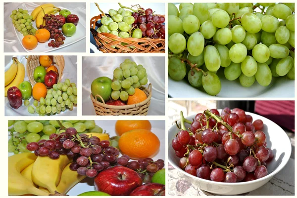 Collage av druvor & andra färsk frukt — Stockfoto