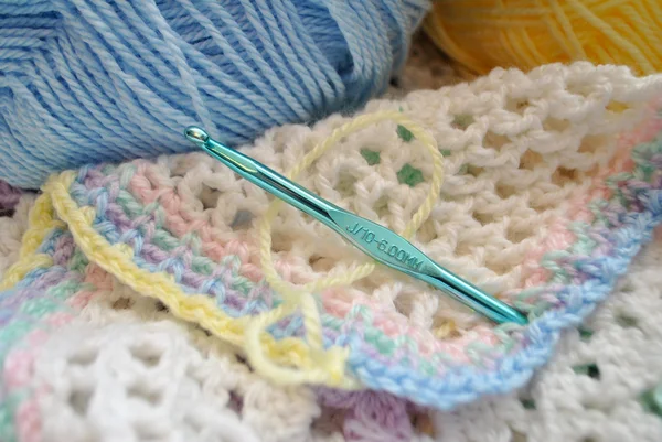 Crocheting a Multi Colored Baby Blanket — Stock Photo, Image