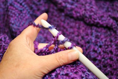 Crocheting a Purple Blanket with Double Crochet Stitches