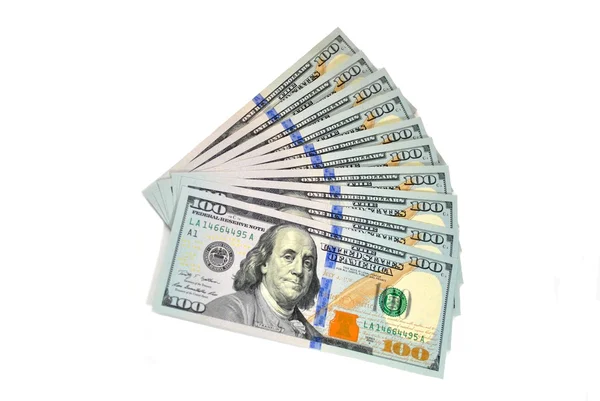 Cento Dollari americani bollette isolate su uno sfondo bianco — Foto Stock