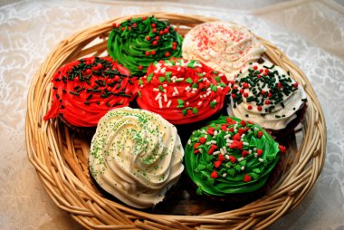 Basket of Christmas Cupcakes clipart