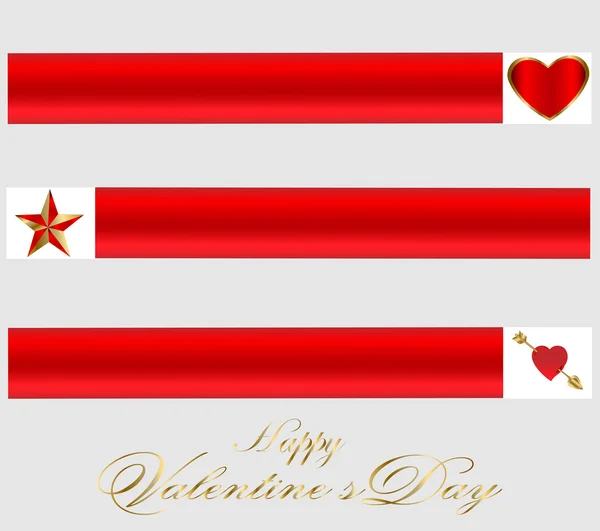 Valentine-drie rode & goud banners — Stockfoto