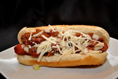 Chili Dog with Onions and Cheese clipart