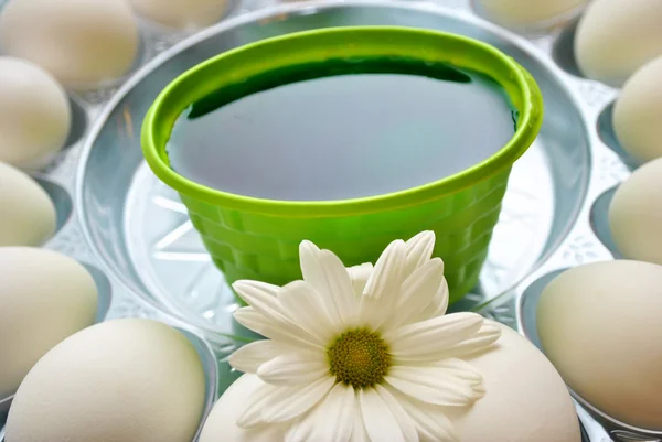 Coloring Green Easter Eggs — Stock Photo, Image