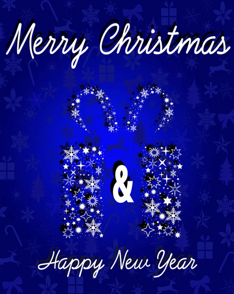 Рождественский сине-белый подарок, завернутый в снежные флаги — стоковое фото