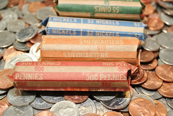 American Rolled Coins on Loose Coins — Stock Photo, Image