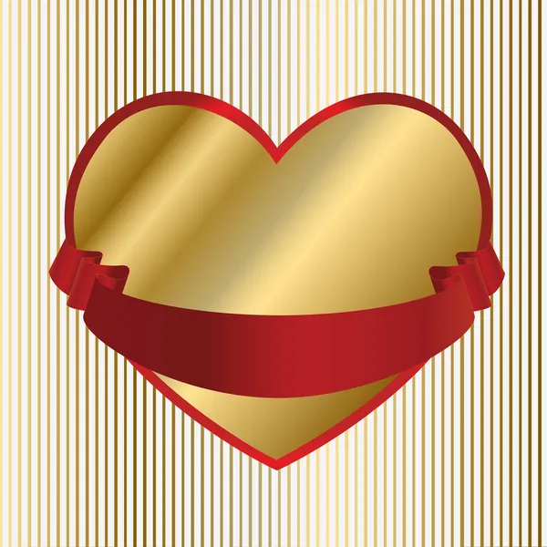 Valentine-Gold Heart with Red Ribbon — Stock Vector