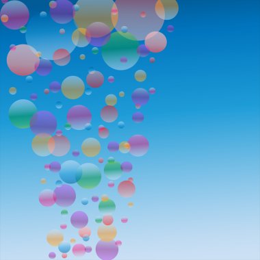 mavi gökyüzünde kayan renkli baloncuklar
