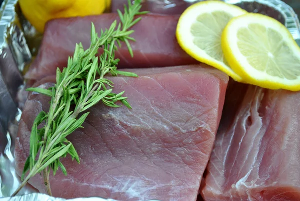 Färsk tonfisk med rosmarin och citron — Stockfoto