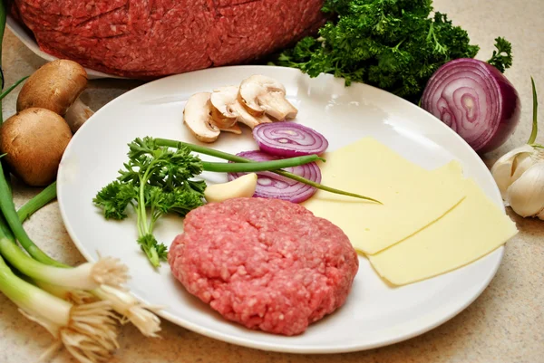 Heerlijke cheeseburger ingrediënten — Stockfoto
