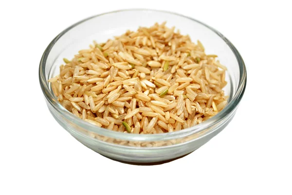 Glass Bowl with Organic Brown Rice — Stock Photo, Image