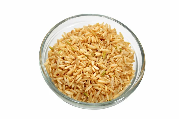 Raw Brown Rice in a Glass Bowl — Stock Photo, Image